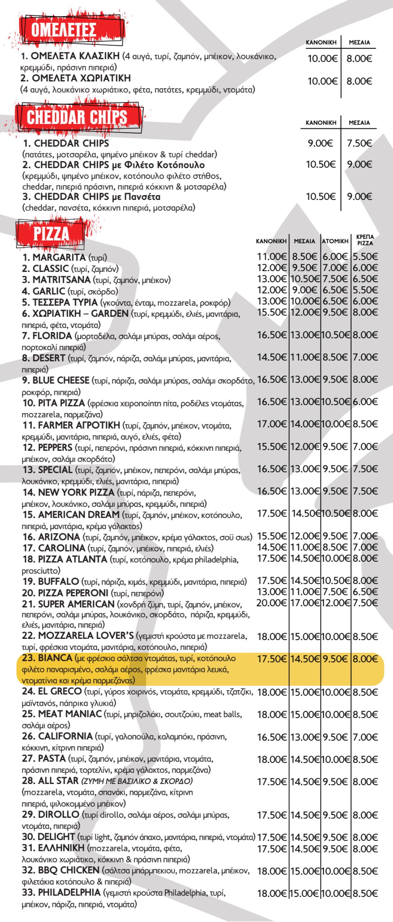 Κατάλογος Πίτσα